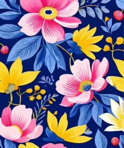 Blue Pink And Yellow Flowers Diamond Painting