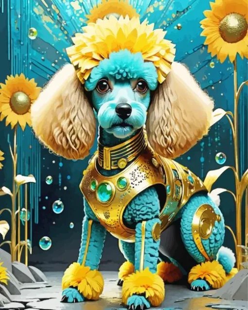 Blue Poodle Dog Diamond Painting