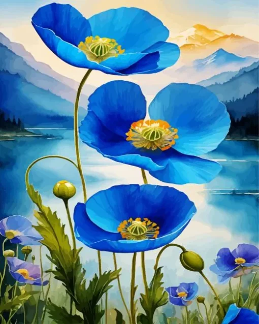 Blue Poppies Diamond Painting