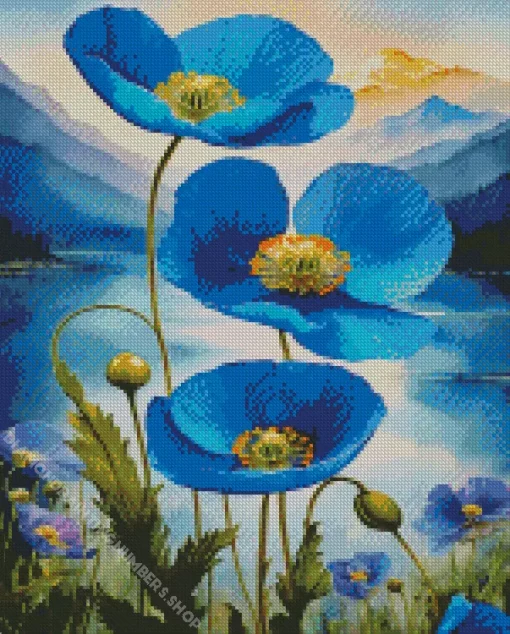 Blue Poppies Diamond Painting