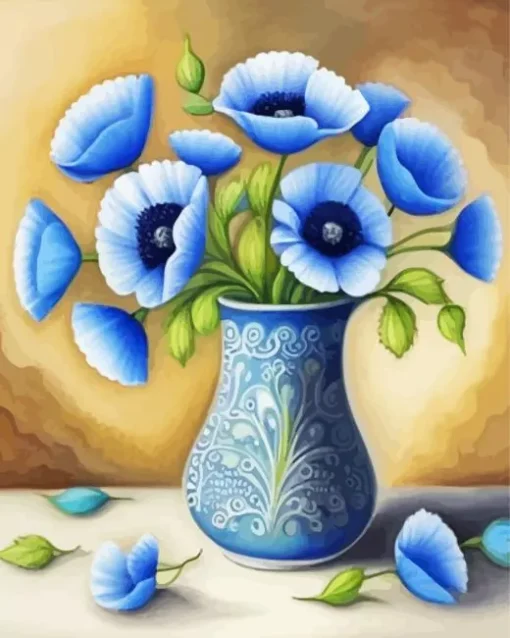 Blue Poppies Vase Diamond Painting