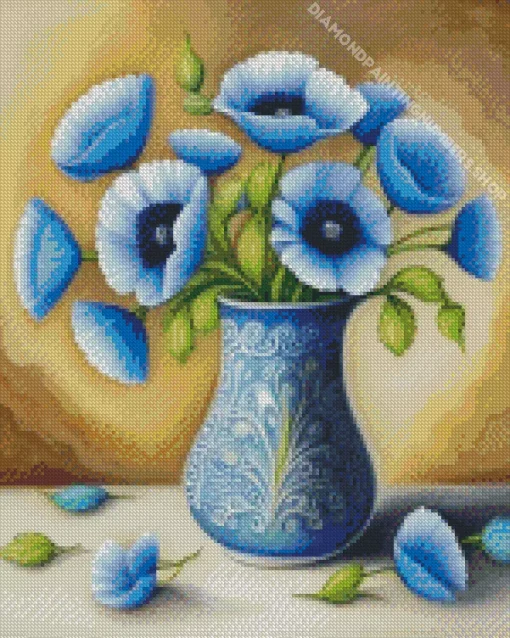 Blue Poppies Vase Diamond Painting