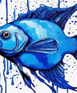 Blue Splatter Fish Diamond Painting
