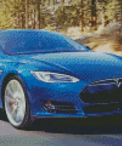 Blue Tesla Car Diamond Painting