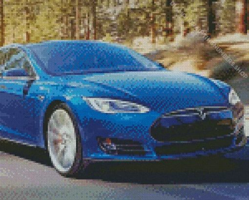Blue Tesla Car Diamond Painting