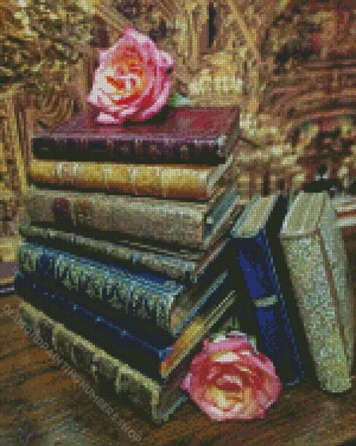 Books With Flowers Diamond Painting