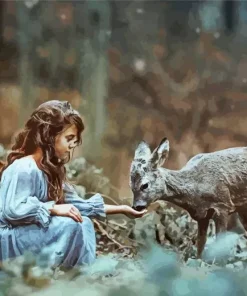 Deer And Girl Diamond Painting