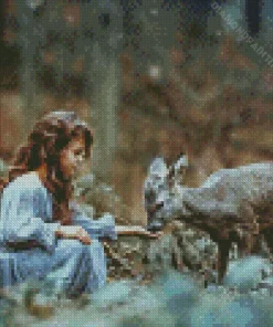Deer And Girl Diamond Painting
