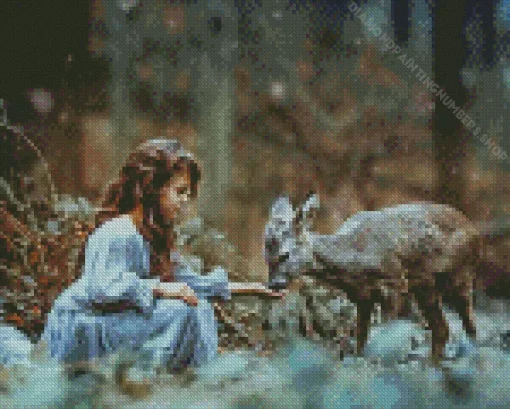 Deer And Girl Diamond Painting