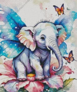Elephant With Butterflies Art Diamond Painting
