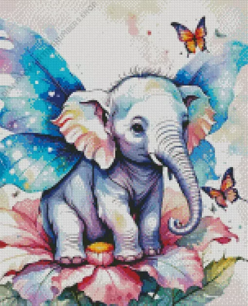 Elephant With Butterflies Art Diamond Painting