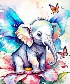 Elephant With Butterflies Art Diamond Painting