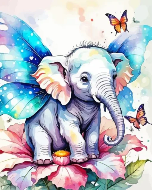Elephant With Butterflies Art Diamond Painting