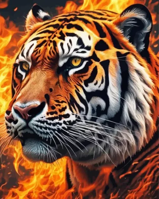Flaming Tiger Diamond Painting