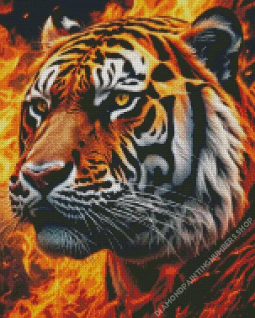 Flaming Tiger Diamond Painting