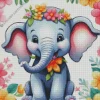 Floral Elephant Cartoon Diamond Painting