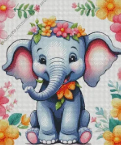 Floral Elephant Cartoon Diamond Painting