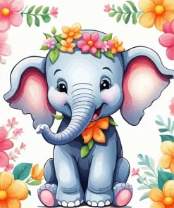 Floral Elephant Cartoon Diamond Painting