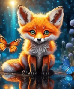 Fox And Butterflies Diamond Painting