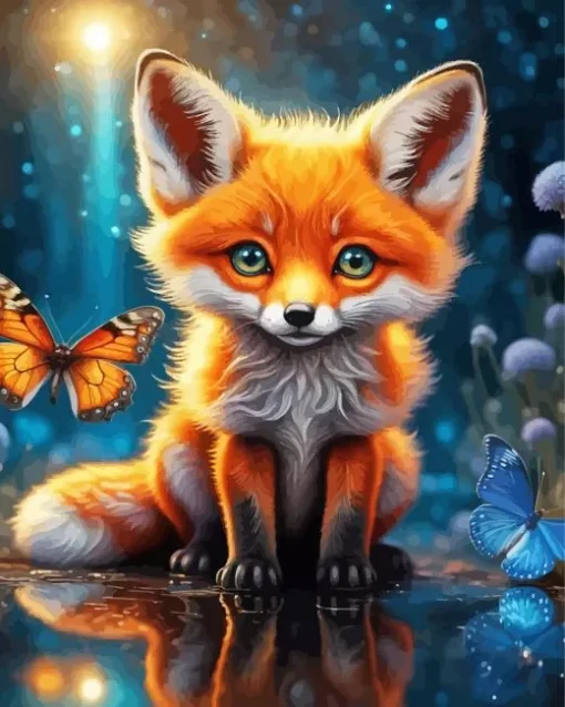 Fox And Butterflies Diamond Painting