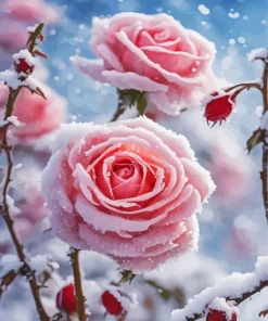 Roses In Snow Diamond Painting