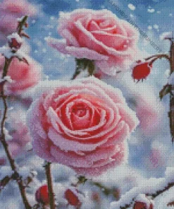 Roses In Snow Diamond Painting