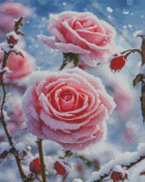 Roses In Snow Diamond Painting