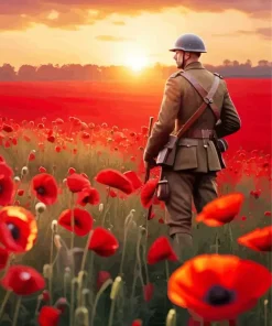 Soldier In Poppy Field Diamond Painting