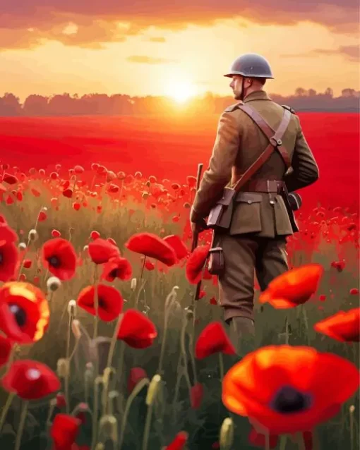 Soldier In Poppy Field Diamond Painting