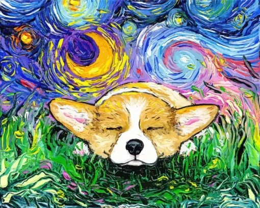 Starry Night Corgi Diamond Painting