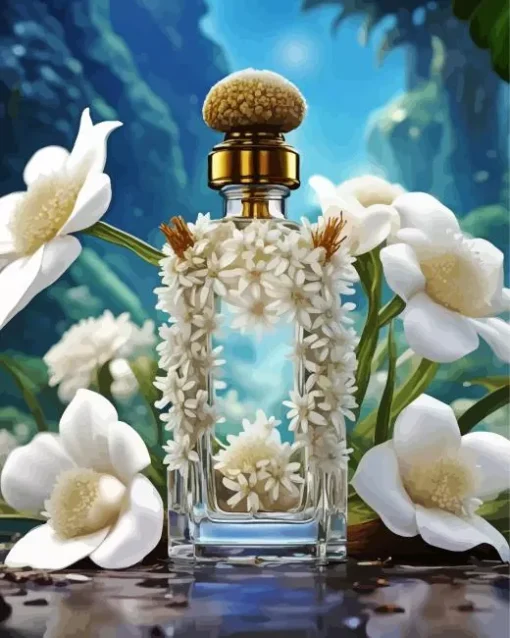 White Flower Perfume Bottle Diamond Painting