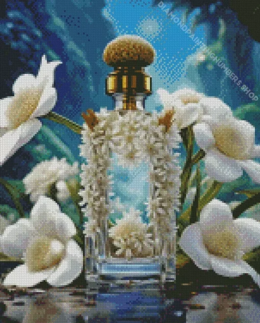White Flower Perfume Bottle Diamond Painting