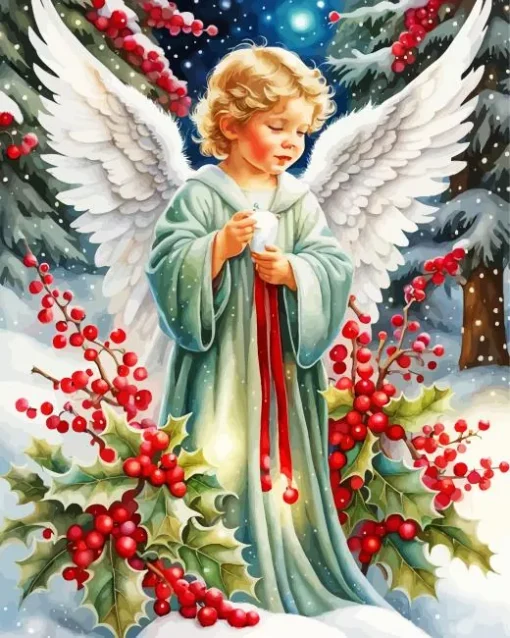 Angel Boy In Snow Diamond Painting