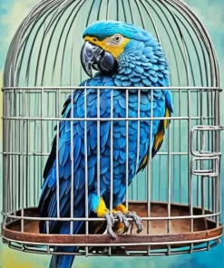 Blue Parrot In Cage Diamond Painting