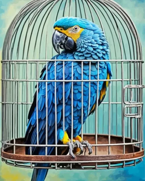 Blue Parrot In Cage Diamond Painting