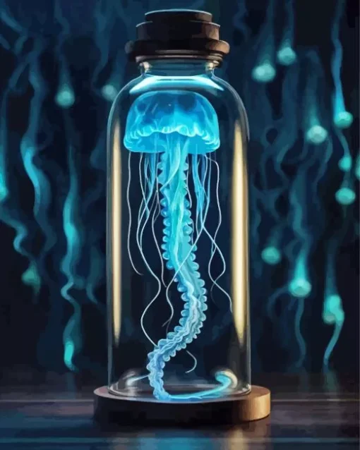 Blue Jellyfish In Bottle Diamond Painting