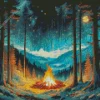 Bonfire In Forest Diamond Painting