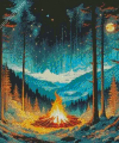 Bonfire In Forest Diamond Painting