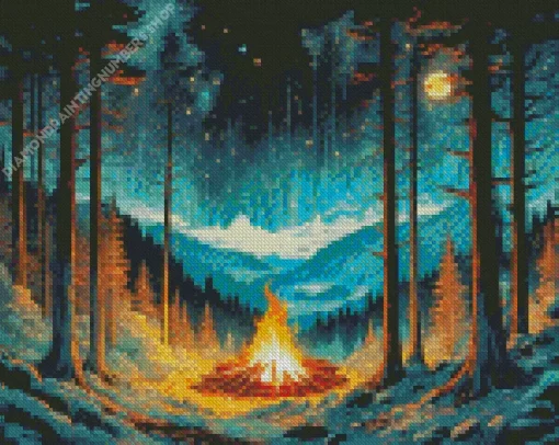 Bonfire In Forest Diamond Painting