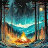Bonfire In Forest Diamond Painting