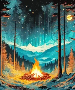 Bonfire In Forest Diamond Painting