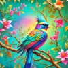 Colorful Bird On Branch Diamond Painting