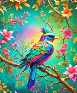 Colorful Bird On Branch Diamond Painting