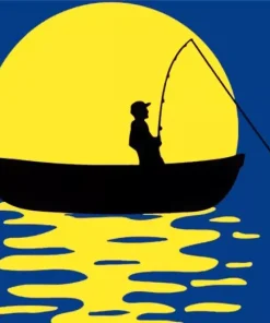 Fisherman On Boat Silhouette Diamond Painting