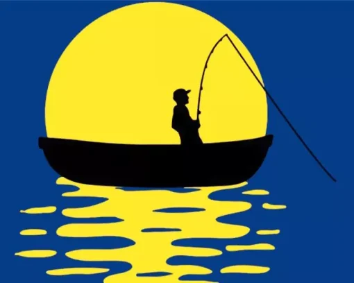 Fisherman On Boat Silhouette Diamond Painting