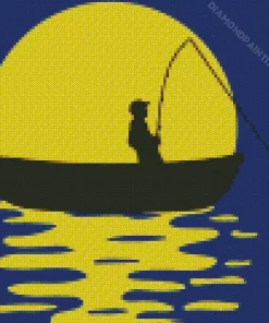 Fisherman On Boat Silhouette Diamond Painting
