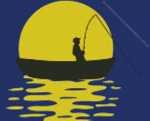 Fisherman On Boat Silhouette Diamond Painting