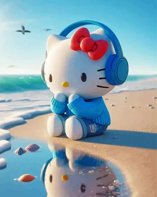 Hello Kitty Listening To Music Diamond Painting