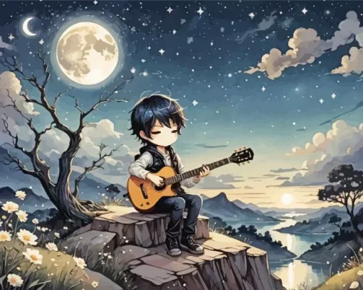 Little Boy Holding Guitar Diamond Painting