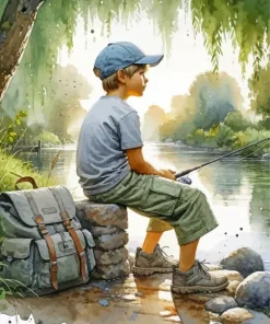 Little Boy Fishing Diamond Painting